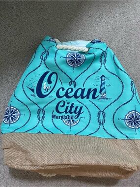 Ocean City Maryland Nautical Tote Bag - Teal and Tan